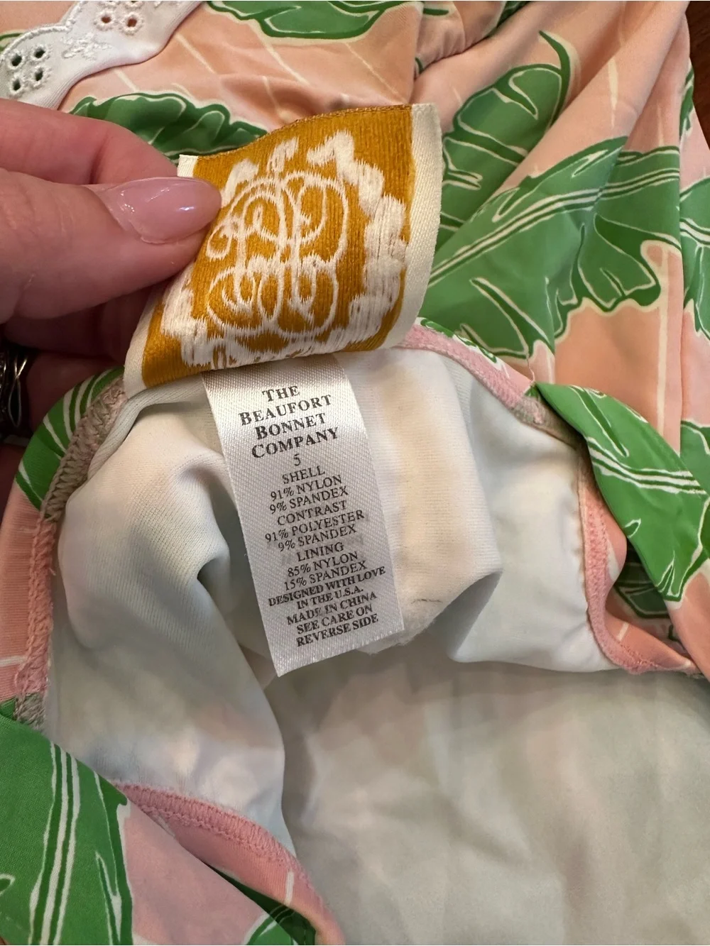 TBBC Girls Pink Tropical Leaf Ruffle One-Piece Swimsuit size 5